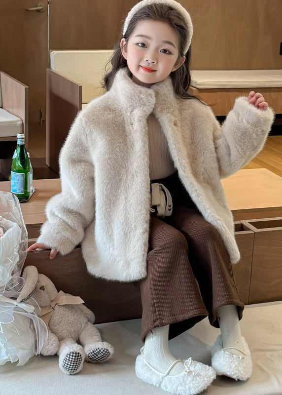 Cute Rose Stand Collar Girls Mink Velvet Coats Winter