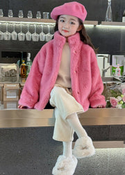 Cute Rose Stand Collar Girls Mink Velvet Coats Winter