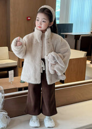 Cute Rose Stand Collar Girls Mink Velvet Coats Winter