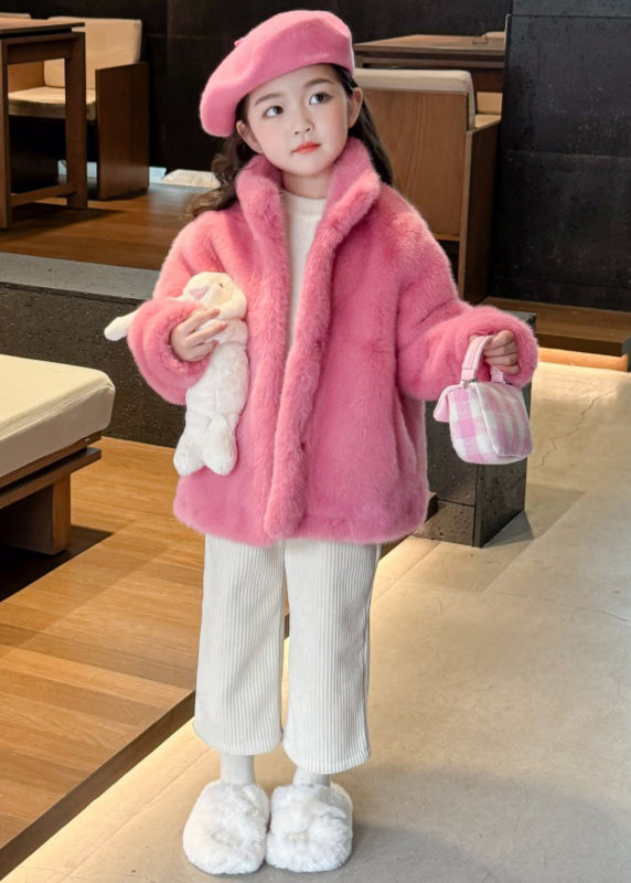 Cute Rose Stand Collar Girls Mink Velvet Coats Winter