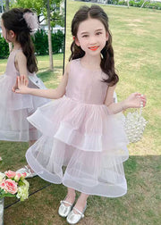 Cute Rose Zippered Bow Tulle Patchwork Girls Dresses Sleeveless