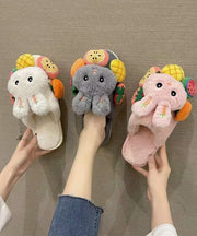 Cute Splicing Slippers Shoes Pink Fuzzy Wool Lined