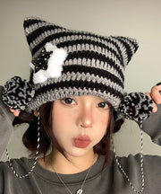 Cute Striped Knitted Cat Ear Boonie Hat Autumn And Spring