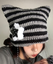 Cute Striped Knitted Cat Ear Boonie Hat Autumn And Spring