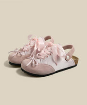 Cute Style Pink Bow Lace Up Splicing Platform Flats