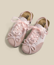 Cute Style Pink Bow Lace Up Splicing Platform Flats