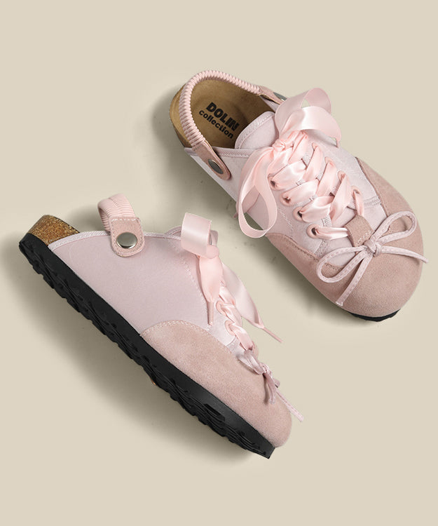 Cute Style Pink Bow Lace Up Splicing Platform Flats