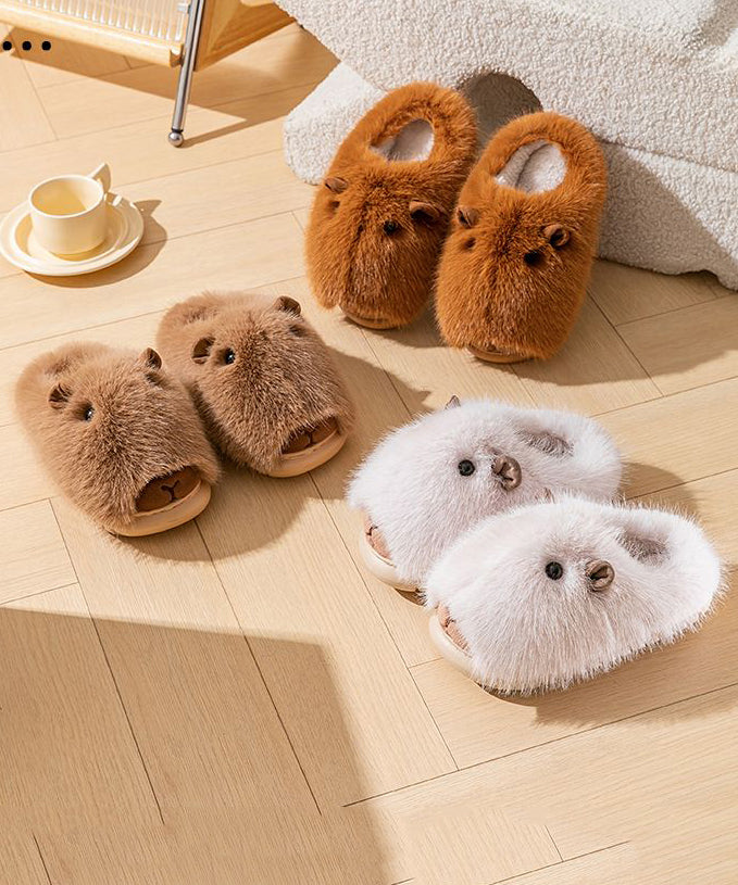 Cute Stylish Comfy Fuzzy Fur Slippers Shoes Brown