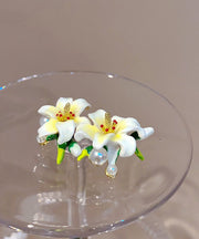 Cute White Alloy Floral Glazed Enamel Stud Earrings