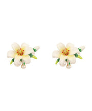 Cute White Alloy Floral Glazed Enamel Stud Earrings