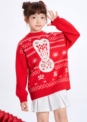 Cute White O-Neck Patchwork Cotton Knit Kids Sweaters Winter