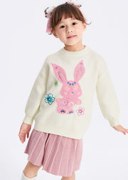 Cute White O-Neck Patchwork Cotton Knit Kids Sweaters Spring