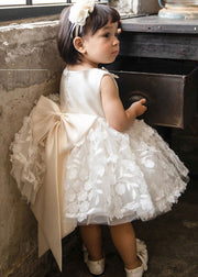 Cute White Peter Pan Collar Patchwork Bow Tulle Girls Maxi Dresses Summer