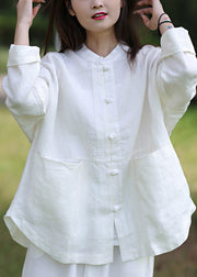 Cute White Stand Collar Button Linen Coats Spring