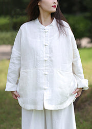 Cute White Stand Collar Button Linen Coats Spring