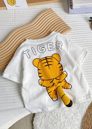 Cute White Tiger Animal Print Kids Top Summer
