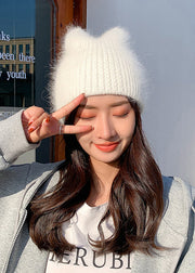 Cute White Warm Rabbit Hair Knit Bonnie Hat