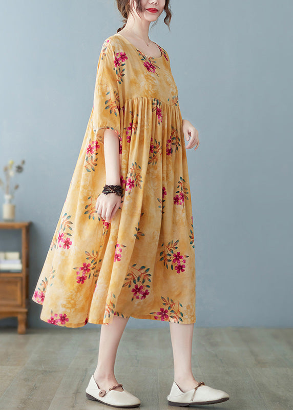 Cute Yellow Patchwork Print Cotton Holiday Maxi Dresses Summer