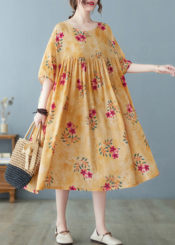 Cute Yellow Patchwork Print Cotton Holiday Maxi Dresses Summer