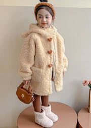 Cute Yellow Pockets Zippered Kids Hoodie Faux Fur Coat Spring