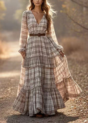 DIY Apricot Cinched Plaid Exra Large Hem Ankle Dress Spring