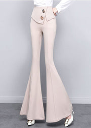 DIY Beige Button Solid High Waist Draping Bell Bottomed Trousers Spring