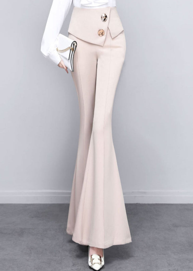 DIY Beige Button Solid High Waist Draping Bell Bottomed Trousers Spring