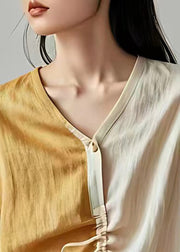 DIY Beige Cinched Asymmetrical Design Linen Blouse Top Summer