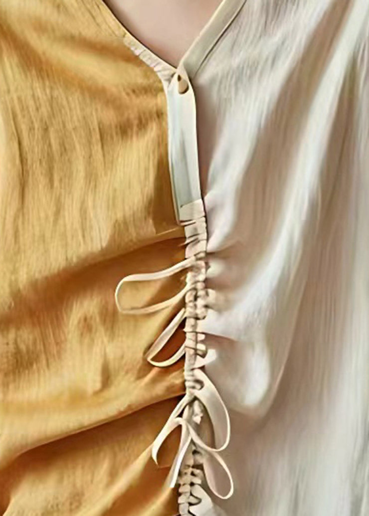 DIY Beige Cinched Asymmetrical Design Linen Blouse Top Summer