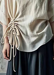 DIY Beige O-Neck Drawstring Shirt Summer