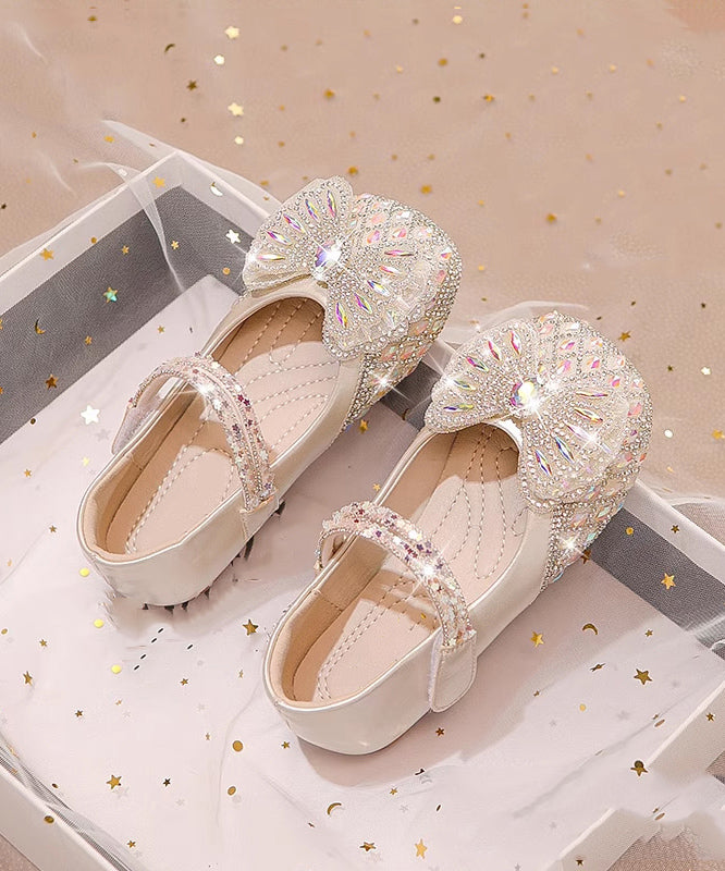 DIY Beige Zircon Buckle Strap Kids Flat Shoes