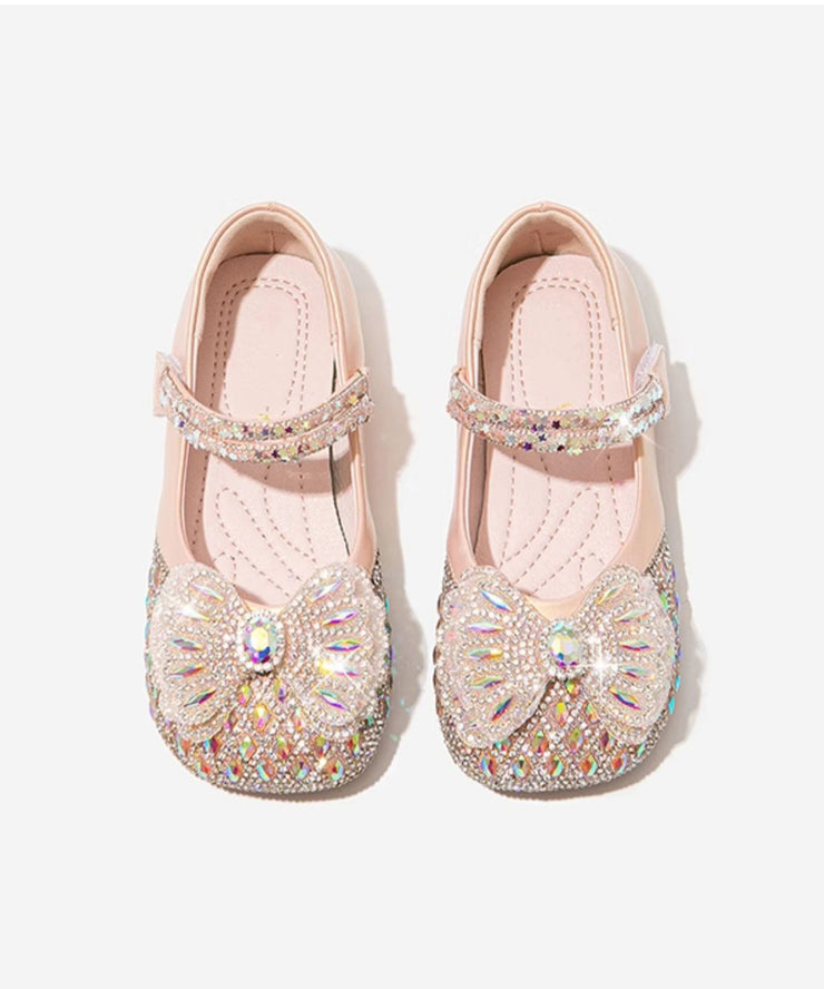 DIY Beige Zircon Buckle Strap Kids Flat Shoes