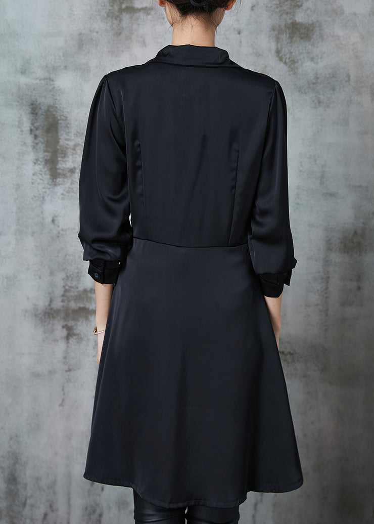 DIY Black Asymmetrical Wrinkled Chiffon Mid Dress Spring