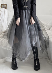 DIY Black Asymmetrical Wrinkled Solid Tulle A Line Skirt Fall