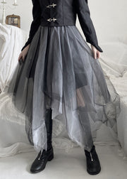 DIY Black Asymmetrical Wrinkled Solid Tulle A Line Skirt Fall