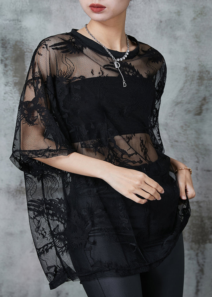 DIY Black Embroidered Tulle Shirt Top Summer