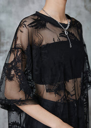 DIY Black Embroidered Tulle Shirt Top Summer