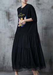 DIY Black Exra Large Hem Patchwork Cotton Maxi Dresses Summer