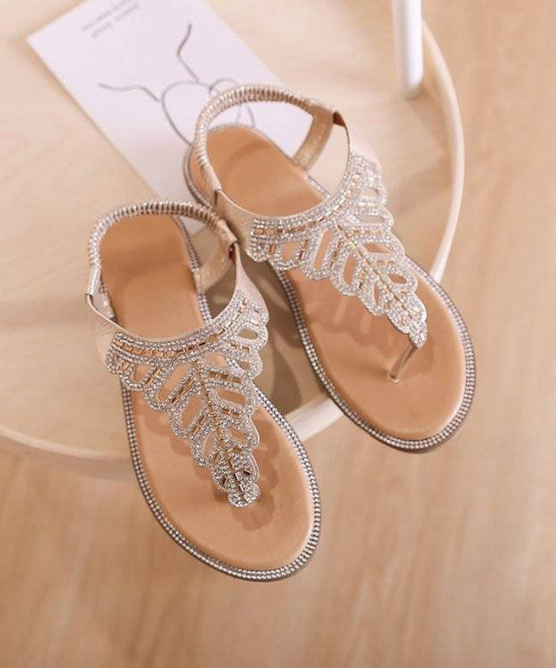 DIY Black Faux Leather Flip Walking Sandals Splicing Zircon