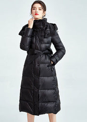 DIY Black Hooded Lengthen Duck Down Cinch Coats Winter