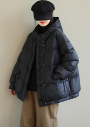 DIY Black Hooded Zip Up Drawstring Duck Down Down Coat Winter