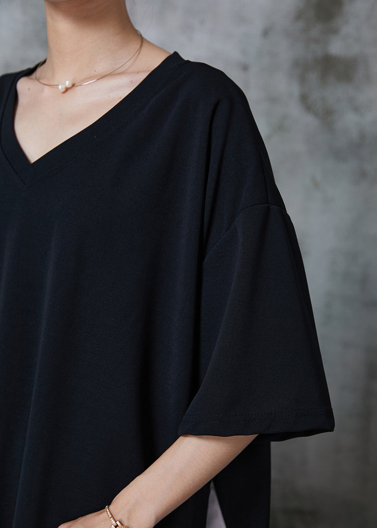 DIY Black Oversized Patchwork Cotton Dress Summer