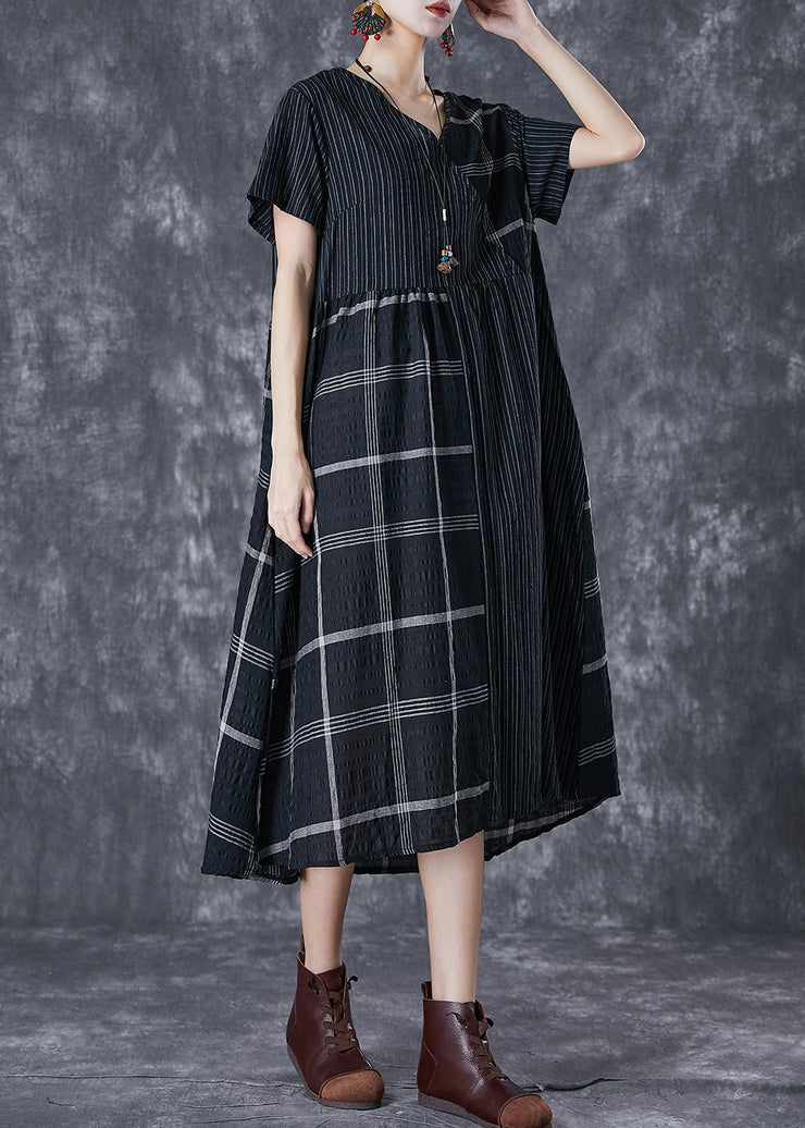 DIY Black Oversized Patchwork Linen Long Dress Summer