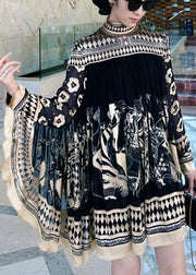 DIY Black Oversized Print Holiday Dress Batwing Sleeve