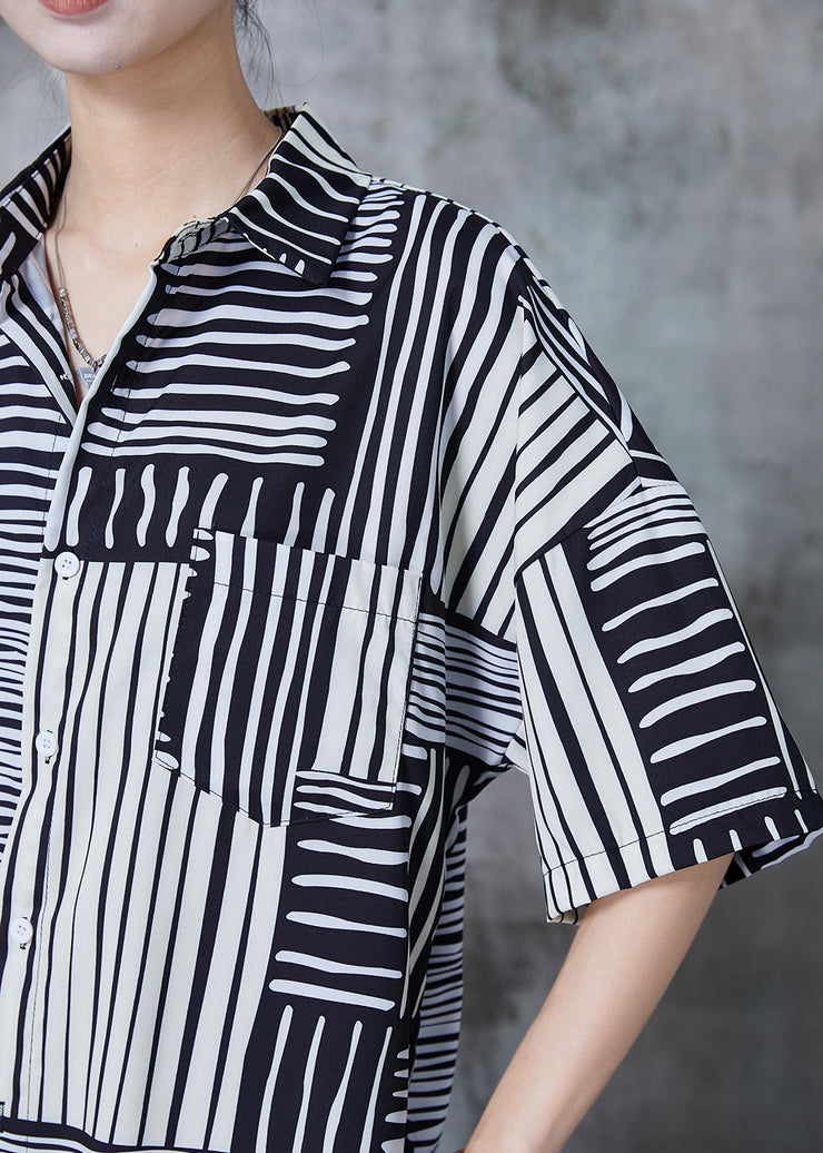 DIY Black Oversized Striped Chiffon Blouses Summer