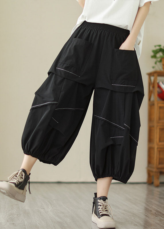 DIY Black Patchwork Solid Lantern Pants Summer