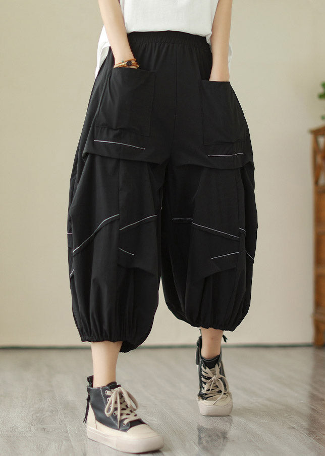 DIY Black Patchwork Solid Lantern Pants Summer