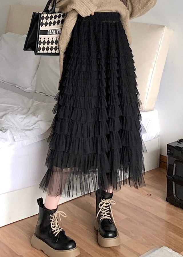 DIY Black Patchwork Tulle A Line Skirts Spring