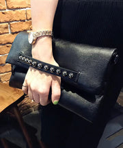 DIY Black Rivet Chain LinkedFaux Leather Satchel Handbag
