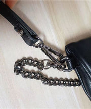 DIY Black Rivet Chain LinkedFaux Leather Satchel Handbag